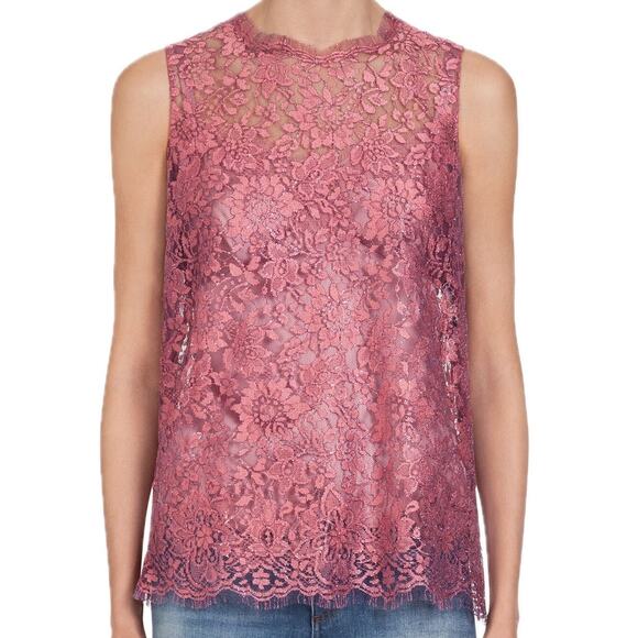 NWT Dolce & Gabbana Pink Chantilly Lame Lace Sleeveless Tank Top Blouse IT 40 S - Picture 1 of 10